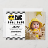 One Happy クール Dude Boy's 1 Birthday Photo 招待状 (正面)