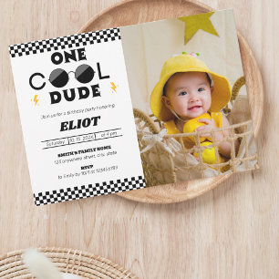 One Happy クール Dude Boy's 1 Birthday Photo 招待状