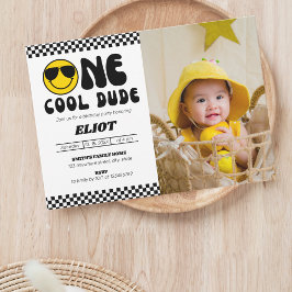 One Happy クール Dude Boy's 1 Birthday Photo 招待状