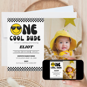 One Happy クール Dude Boy's 1 Birthday Photo 招待状