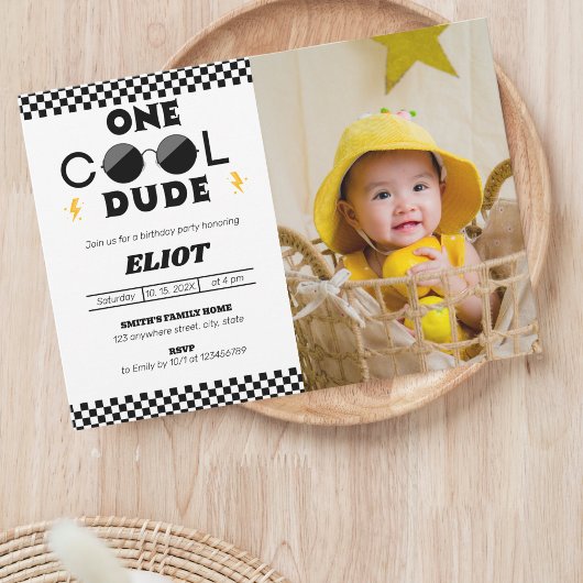 One Happy クール Dude Boy's 1 Birthday Photo 招待状