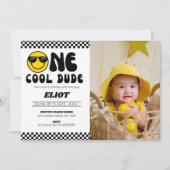 One Happy クール Dude Boy's 1 Birthday Photo 招待状 (正面)