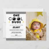 One Happy クール Dude Boy's 1 Birthday Photo 招待状 (正面)