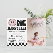 One Happy Babe Girl 1st Birthday写真 招待状 (スタンド正面)
