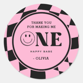 One Happy Babe Girl Pink 1st Birthdayありがとう ラウンドシール