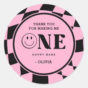 One Happy Babe Girl Pink 1st Birthdayありがとう ラウンドシール