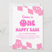One Happy Babe Groovy 1st Birthday 招待状 (正面)