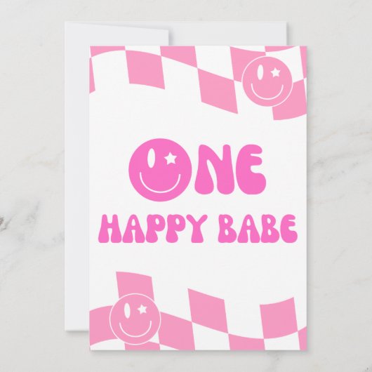 One Happy Babe Groovy 1st Birthday 招待状 (裏面)