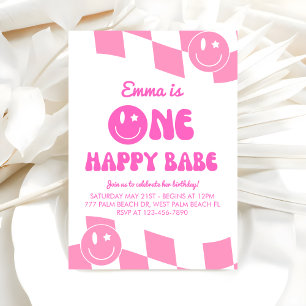 One Happy Babe Groovy 1st Birthday 招待状