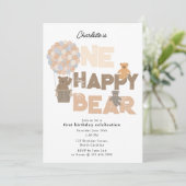 One Happy Bear Invite 1st  First Birthday Cute 招待状 (スタンド正面)