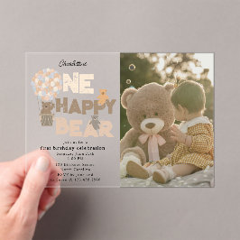 One Happy Bear Invite 1st First Birthday Photo アクリル招待状