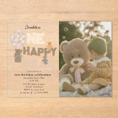 One Happy Bear Invite 1st  First Birthday Photo アクリル招待状 (正面)