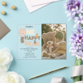 One Happy Bear Invite 1st  First Birthday Photo アクリル招待状 (インサイチュ (ウェディング))