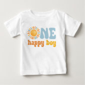 One Happy Boy サンシャイン 1歳の誕生日 ベビーTシャツ (正面)