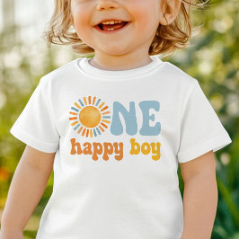 One Happy Boy サンシャイン 1歳の誕生日 ベビーTシャツ