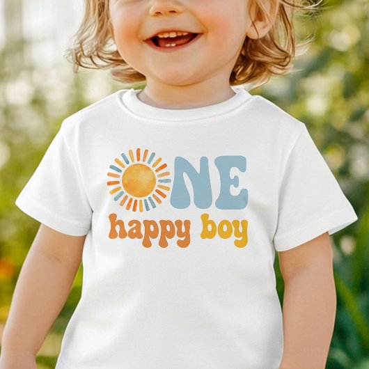 One Happy Boy サンシャイン 1歳の誕生日 ベビーTシャツ