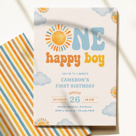 One Happy Boy サンシャイン 1歳の誕生日 招待状