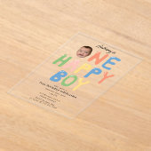 One Happy Boy Birthday Invite 1st Birthday Photo アクリル招待状 (レイダウン)