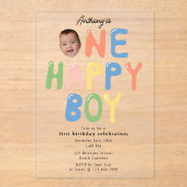 One Happy Boy Birthday Invite 1st Birthday Photo アクリル招待状 (正面)
