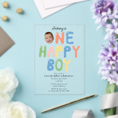 One Happy Boy Birthday Invite 1st Birthday Photo アクリル招待状 (インサイチュ (ウェディング))