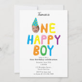One Happy Boy  Birthday Invite 1st Birthday Photo  招待状 (正面)