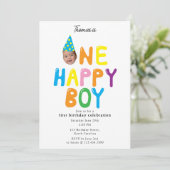 One Happy Boy  Birthday Invite 1st Birthday Photo  招待状 (スタンド正面)