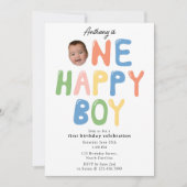 One Happy Boy Birthday Invite 1st Birthday Photo 招待状 (正面)