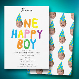 One Happy Boy Birthday Invite 1st Birthday Photo 招待状