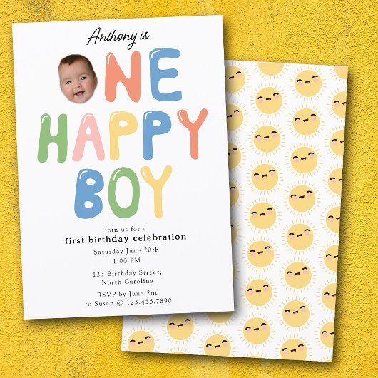 One Happy Boy Birthday Invite 1st Birthday Photo 招待状