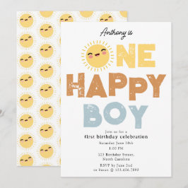 One Happy Boy Birthday Invite 1st Birthday Sun 招待状