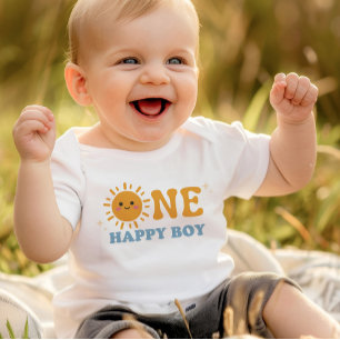 ONE Happy Boy First誕生日Onsie, 1st Birthday ベビーボディスーツ