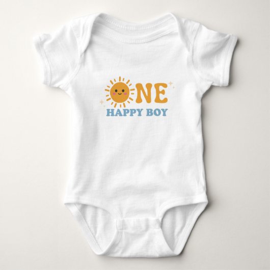 ONE Happy Boy First誕生日Onsie, 1st Birthday ベビーボディスーツ (正面)