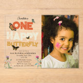 One Happy Butterfly 1st Wildflower Birthday Photo アクリル招待状 (正面)