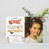 One Happy Butterfly 1st Wildflower Birthday Photo 招待状 (スタンド正面)
