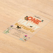 One Happy Butterfly Invite 1st Wildflower Birthday アクリル招待状 (レイダウン)