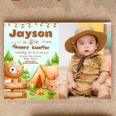 One Happy Camper – 写真と1歳の誕生日 招待状