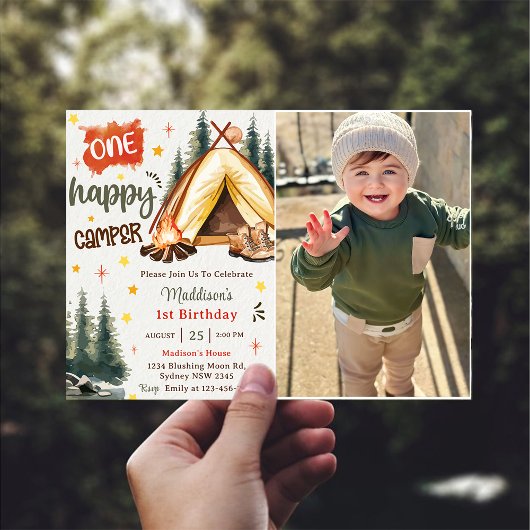 One Happy Camper 1st Birthdayパーティー写真 招待状