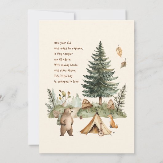 One Happy Camper 1st Birthday Invitation Boy 招待状 (裏面)