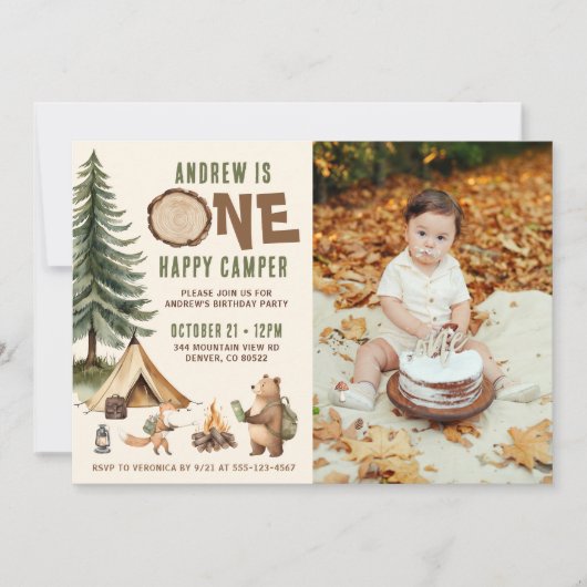 One Happy Camper 1st Birthday Invitation Photo 招待状 (正面)