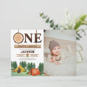 One Happy Camper 1st Birthday Photo 招待状 (スタンド正面)