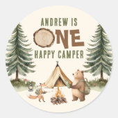 One Happy Camper 1st Birthday Stickers ラウンドシール (正面)