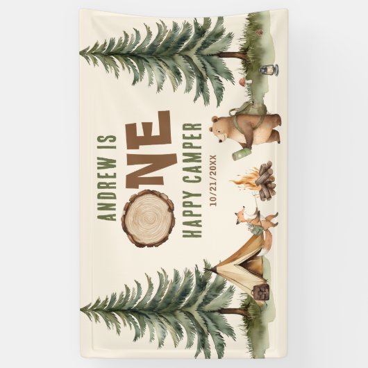 One Happy Camper 1st Birthday Vinyl Banner 横断幕 (縦)