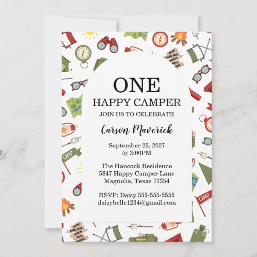 One Happy Camper Adventure Birthday 招待状 (正面)
