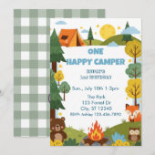 One Happy Camper, Animals 1st Birthday 招待状 (正面/裏面)