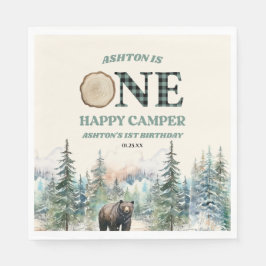 ONE Happy Camper Bear 1st Birthdayパーティー スタンダードランチョンナプキン