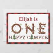 One Happy Camper Bear 1st Birthday Photo 招待状 (正面)