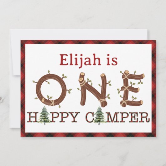 One Happy Camper Bear 1st Birthday Photo 招待状 (正面)