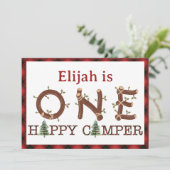 One Happy Camper Bear 1st Birthday Photo 招待状 (スタンド正面)