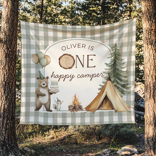 One Happy Camper Birthday Banner Backdrop タペストリー