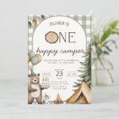 One Happy Camper Birthday Invitation Camping 1st  招待状 (スタンド正面)